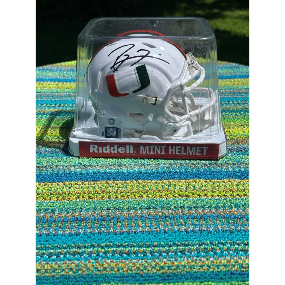 Ray Lewis Signed Miami Hurricanes Riddell Speed Mini Helmet BAS Witnessed White